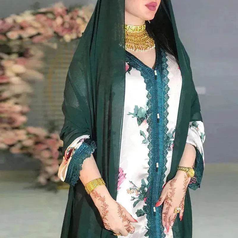 Ladies Middle East Arabian V-Neck Floral Robe