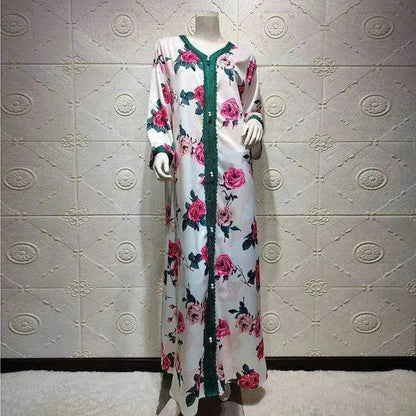 Ladies Middle East Arabian V-Neck Floral Robe