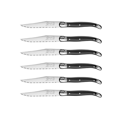Laguiole ® Steak Knives, Set of 6 - Black Handle, in wooden box