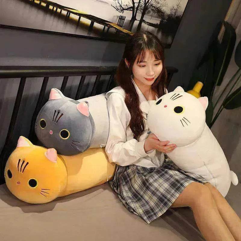 Grande taille dessin animé chat en peluche jouets en tissu poupée longue oreiller coussin animal