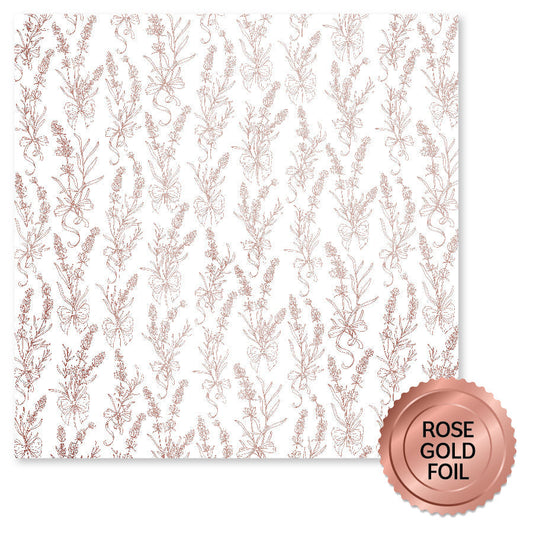 Papier 12x12 Lavande & Roses Feuille Or Rose (Paquet de 6 en gros) 32202