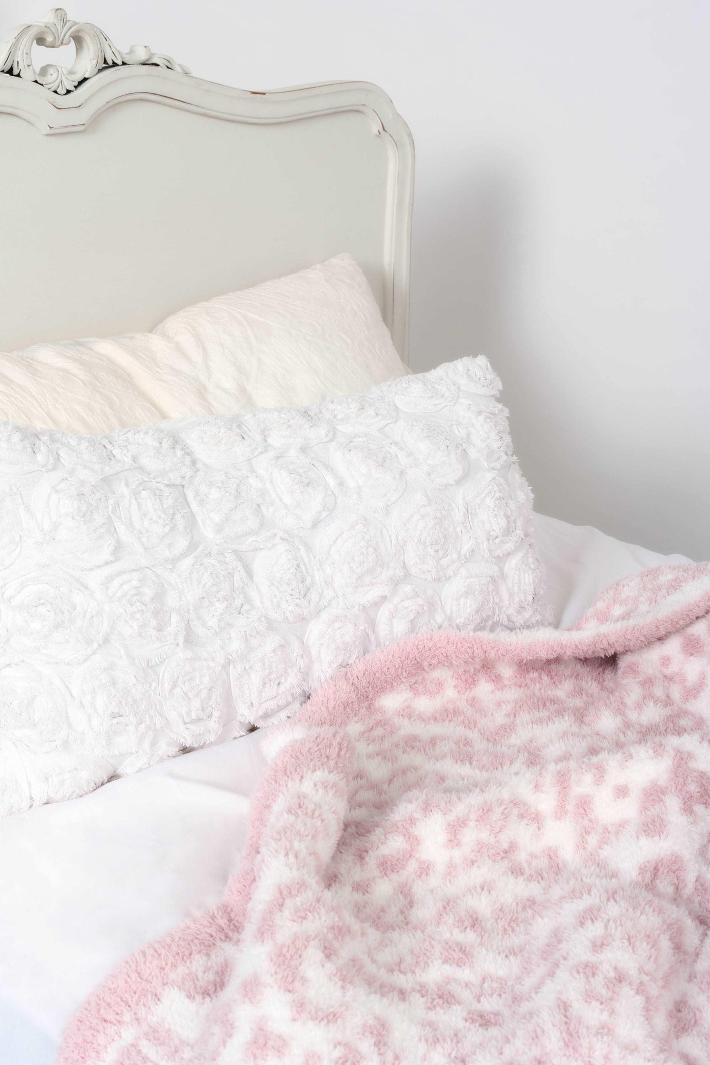 Couverture de lit double imprimé léopard rose et blanc