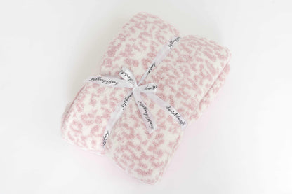 Couverture de lit double imprimé léopard rose et blanc