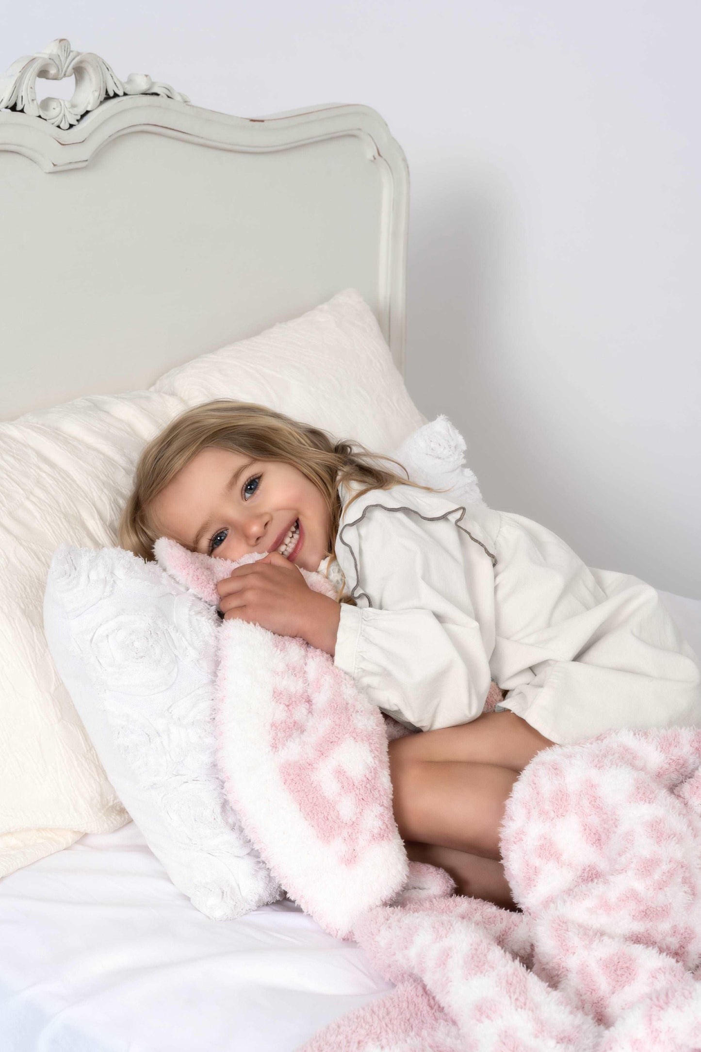 Couverture de lit double imprimé léopard rose et blanc