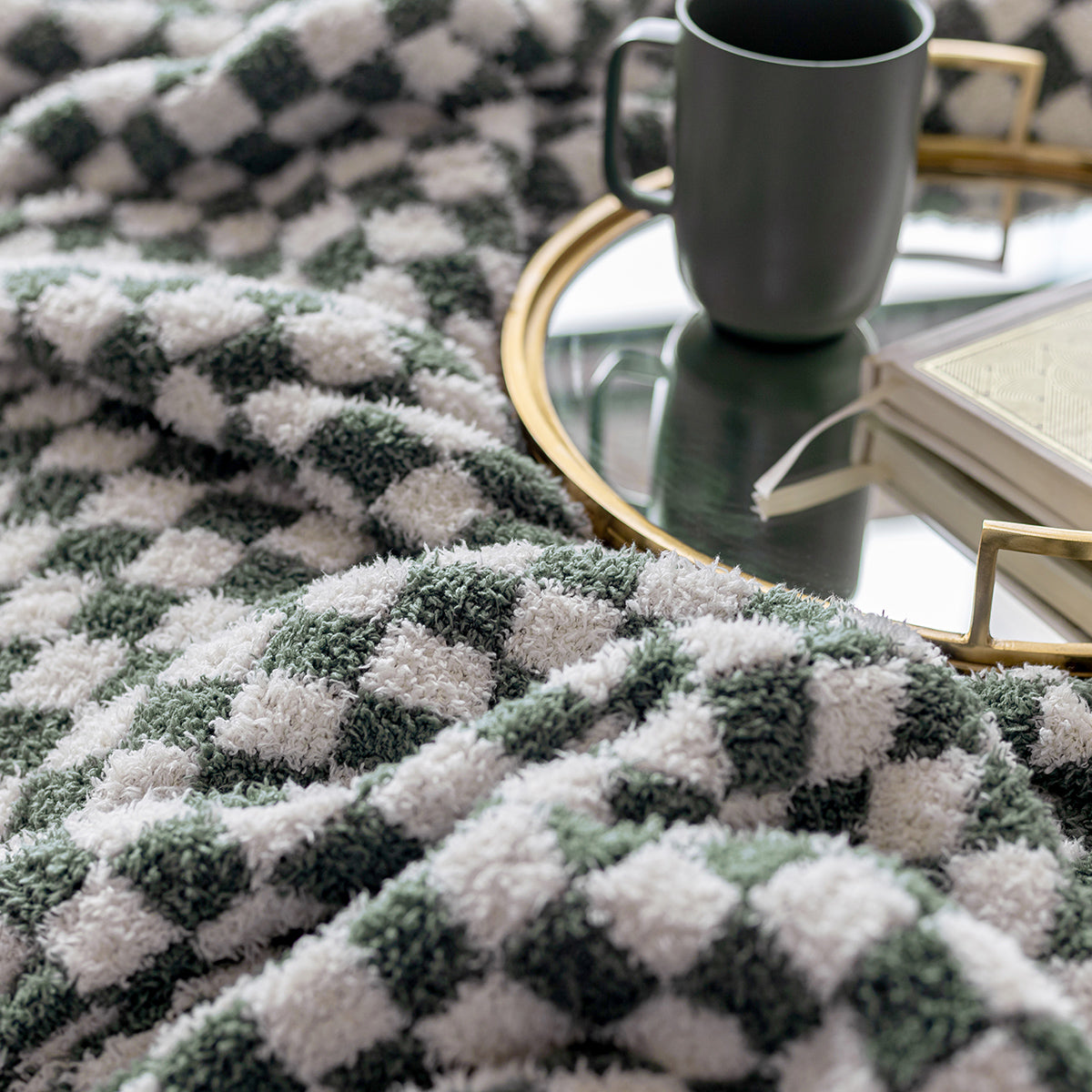 Baby's Breath & Forest Green Check Print Throw