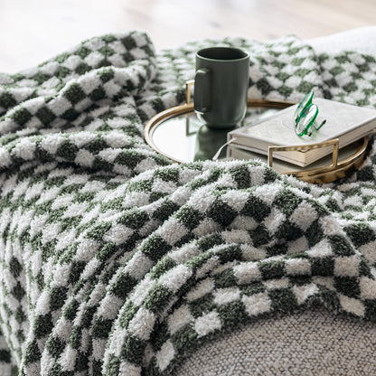 Baby's Breath & Forest Green Check Print Throw