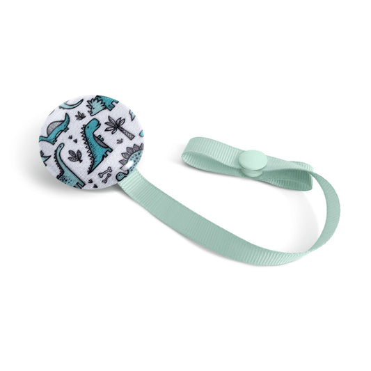 Attache-sucette Lolikö Dino turquoise (motif : Caja_design)