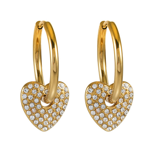 MAABU Gold : Créoles d'inspiration vintage avec pendentif cœur amovible serti de zircons