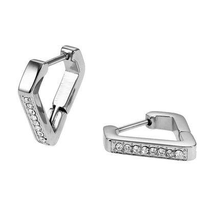 MARIETTA Or blanc (Tonalité argentée) : Mini créoles triangulaires avec zircons pavés