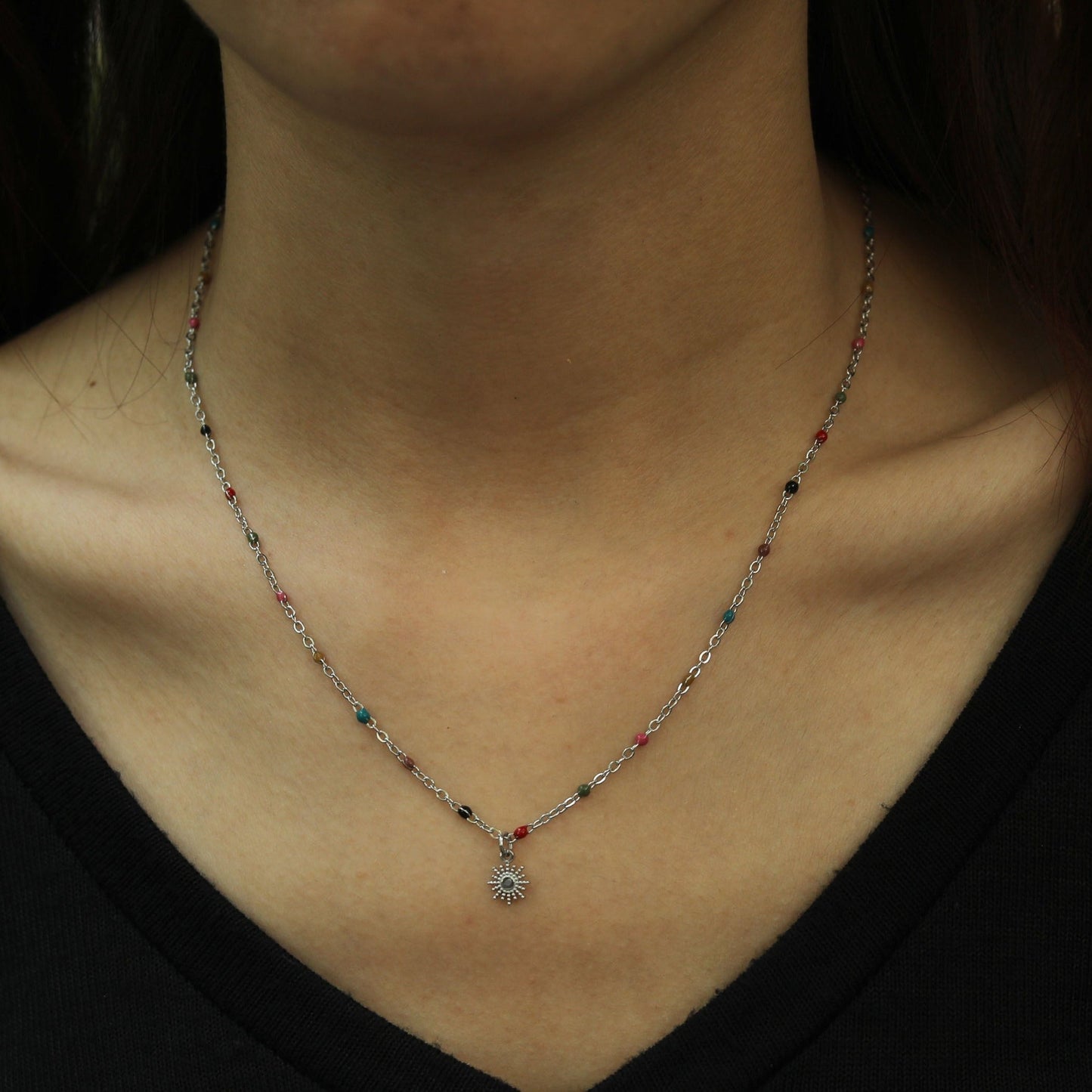 MARLOW: Dainty Star Charm & Coloured Dainty Beads on a Silver Chain