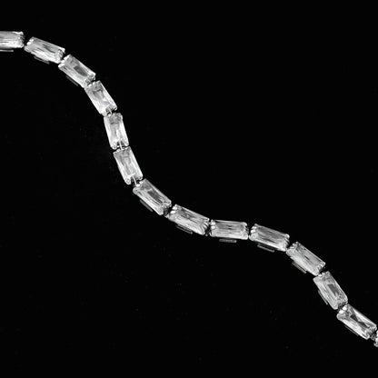 MELLISH: Retro Style Rectangle Zirconia (CZ) Tennis Bracelet in Silver Toned White Gold
