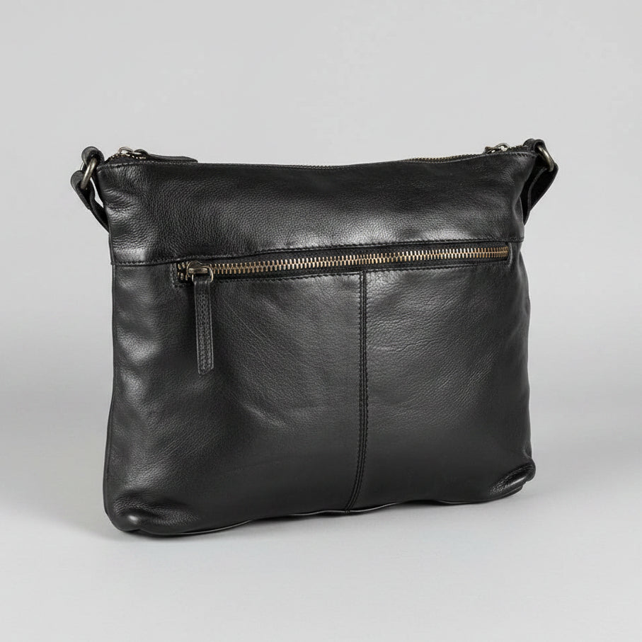 Sac bandoulière en cuir MET avec deux poches zippées