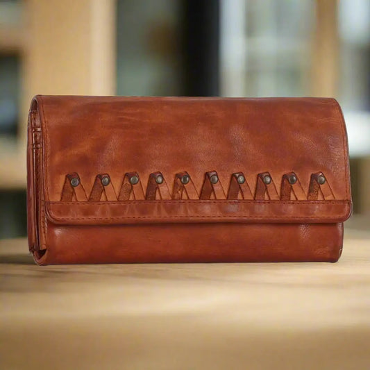 Portefeuille en cuir femme MET à fermeture aimantée et triple volet