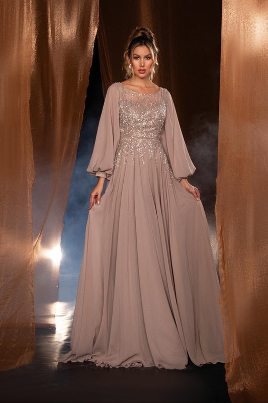 Robe longue à manches ballon et perles