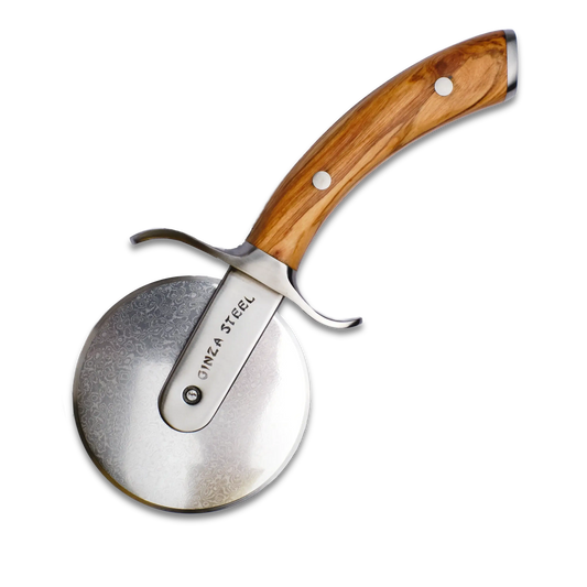 Ginza Steel MIA Pizza Slicer – Stainless Blade with Olive Wood Handle