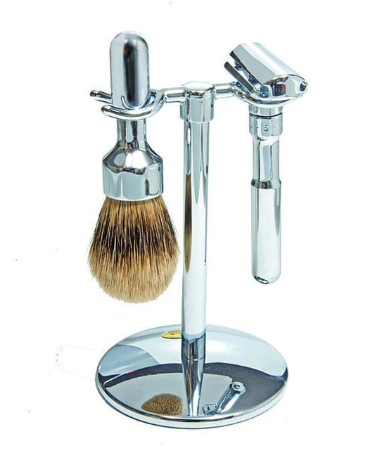 Coffret de Rasage Merkur avec Rasoir de Sécurité Futur DE, Blaireau Pur Argent et Support 3 pièces, Chromé