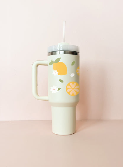 Gobelet isotherme 40oz - blanc crème citrons