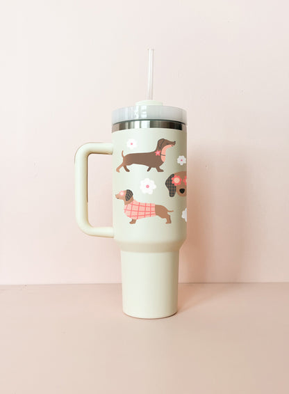 Gobelet isotherme 40oz - crème teckels de printemps