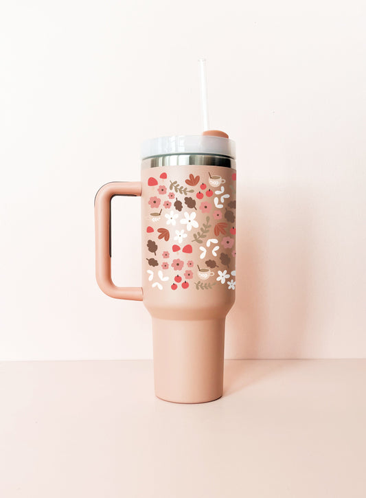 40oz Insulated Tumbler - Autumn Mosaic Old Rose