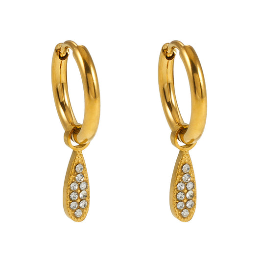 MONTEREY: Créoles d'inspiration vintage avec breloques gouttelettes en zircons pavé