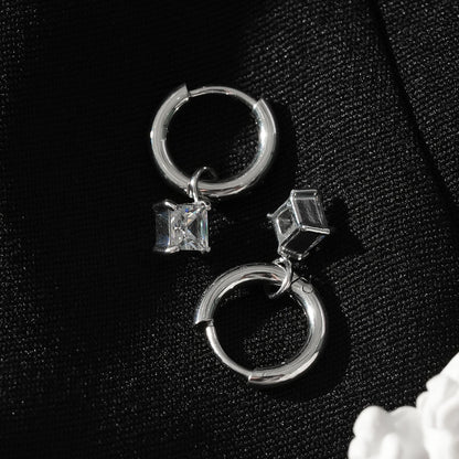 MORANDI White Gold (Silver Toned): Vintage Inspired Hoops with Removable Moissanite Charms