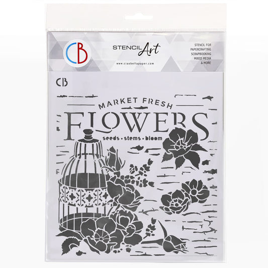 Ciao Bella Pochoir Texturé 20x20 cm Fleurs Fraîches du Marché