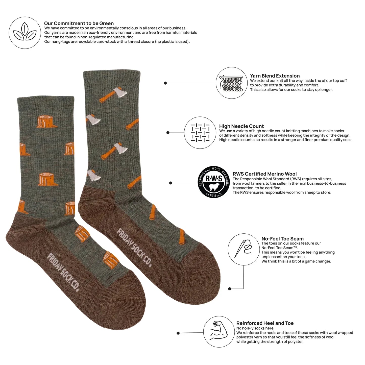 Friday Sock Co Men's Axe & Tree Merino Wool Socks