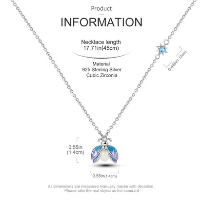 Glow-in-the-Dark Firefly Sterling Silver Necklace | 925 Enamel Pearl Pendant