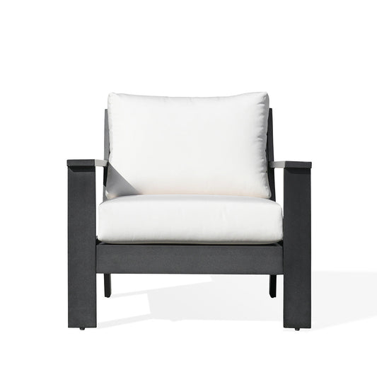 Fauteuil de club Magnolia en aluminium noir avec coussins Sunbrella®