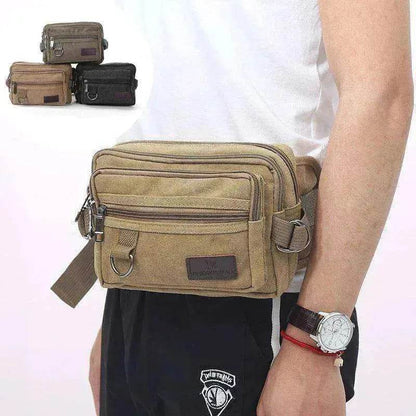 Canvas Fanny Pack With 4 Zipper Pockets Waist Bag