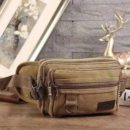 Canvas Fanny Pack With 4 Zipper Pockets Waist Bag