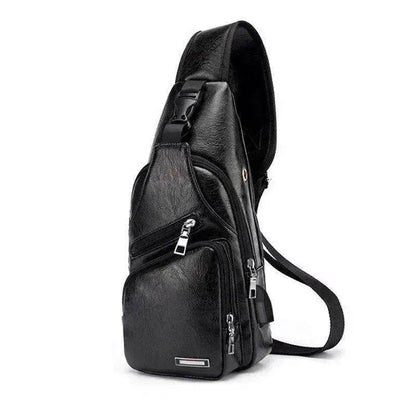 Men USB Charging Bag PU PVC Shoulder Diagonal Messenger Travel Cross Body Bags