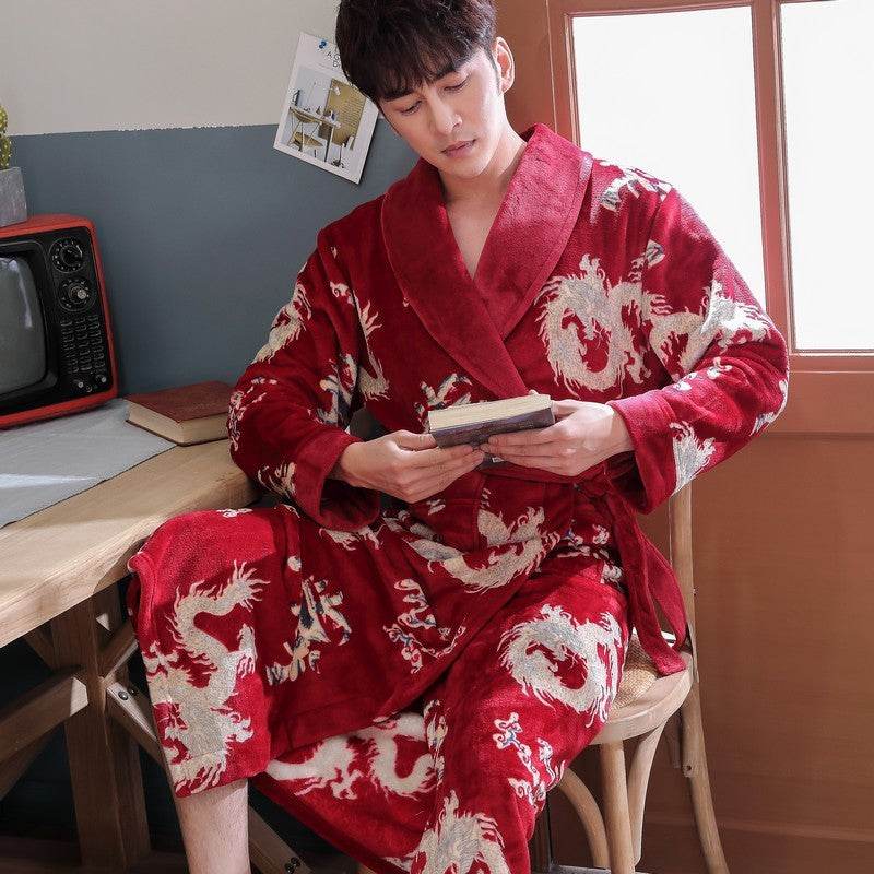 Men's Nightgown – Thick Rabbit Hair Fabric for Winter Comfort
