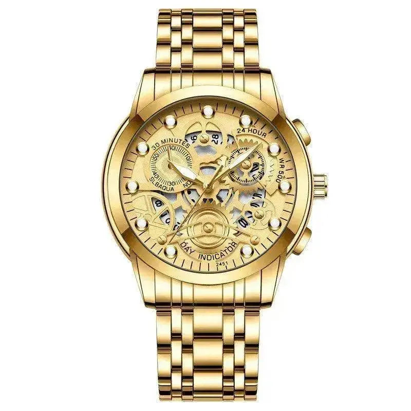 Men’s Hollow Dial Quartz Business Watch, Luxury Skeleton Style Dress Watch