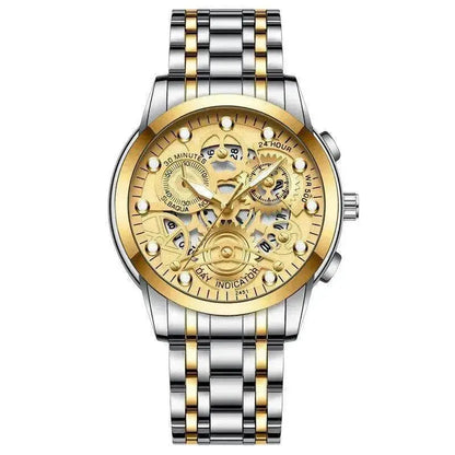 Men’s Hollow Dial Quartz Business Watch, Luxury Skeleton Style Dress Watch