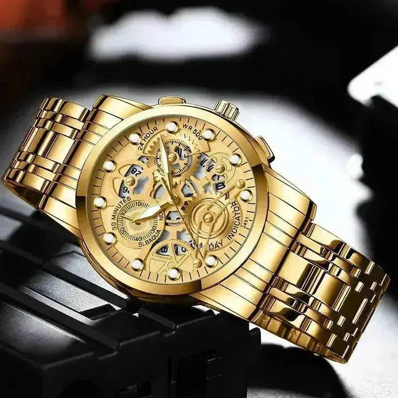 Men’s Hollow Dial Quartz Business Watch, Luxury Skeleton Style Dress Watch