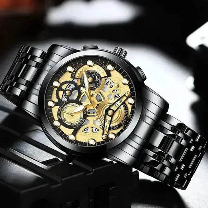 Men’s Hollow Dial Quartz Business Watch, Luxury Skeleton Style Dress Watch