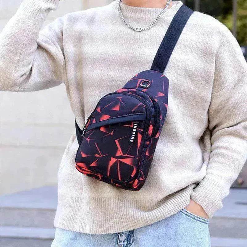 Men's Print Sling Chest & Crossbody Bag With Earphone access Design