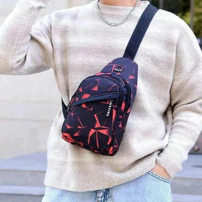 Men's Print Sling Chest & Crossbody Bag With Earphone access Design