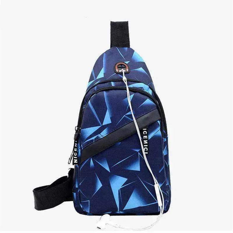 Men's Print Sling Chest & Crossbody Bag With Earphone access Design