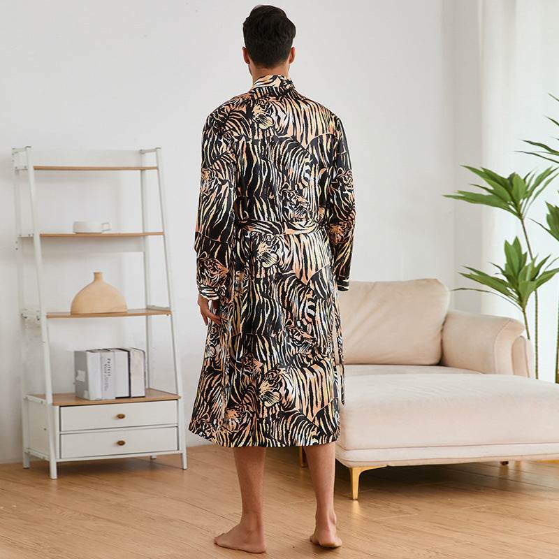 Men's Robes Fashion Ice Silk Bathrobe Homewear Set Pajamas