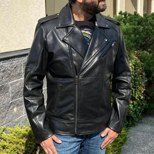 Blouson Biker pour homme en cuir d'agneau souple