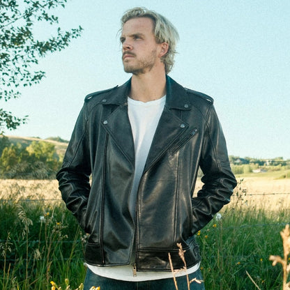 Blouson Biker pour homme en cuir d'agneau souple