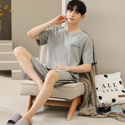 Men's Soft Short Sleeve 2 Casual Plus Size Pajamas Suit