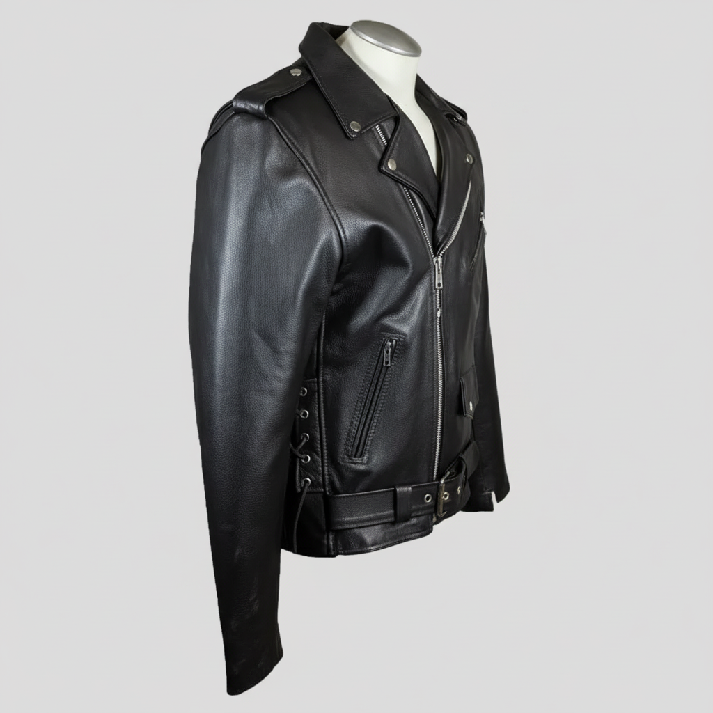 Blouson de moto en cuir coupe classique pour homme avec laçage latéral