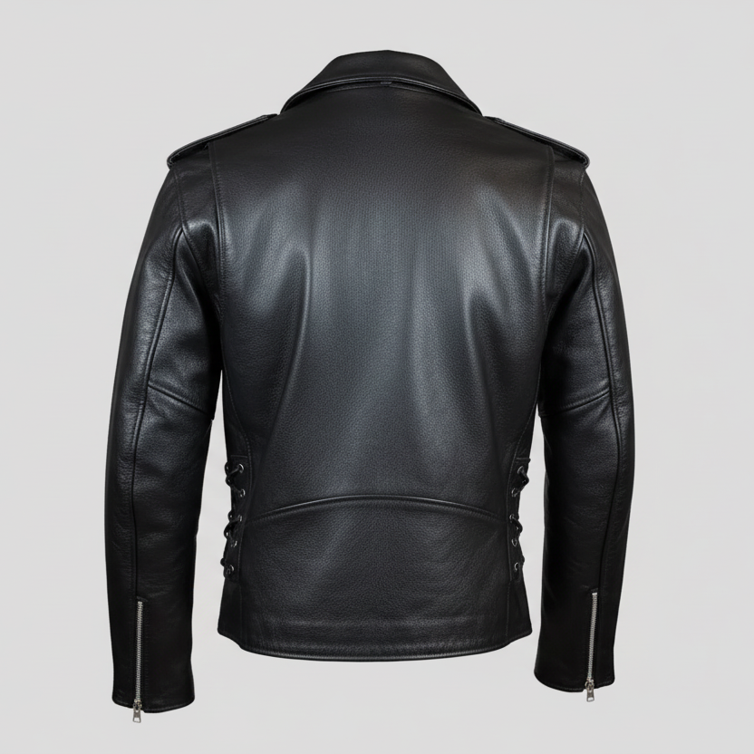 Blouson de moto en cuir coupe classique pour homme avec laçage latéral