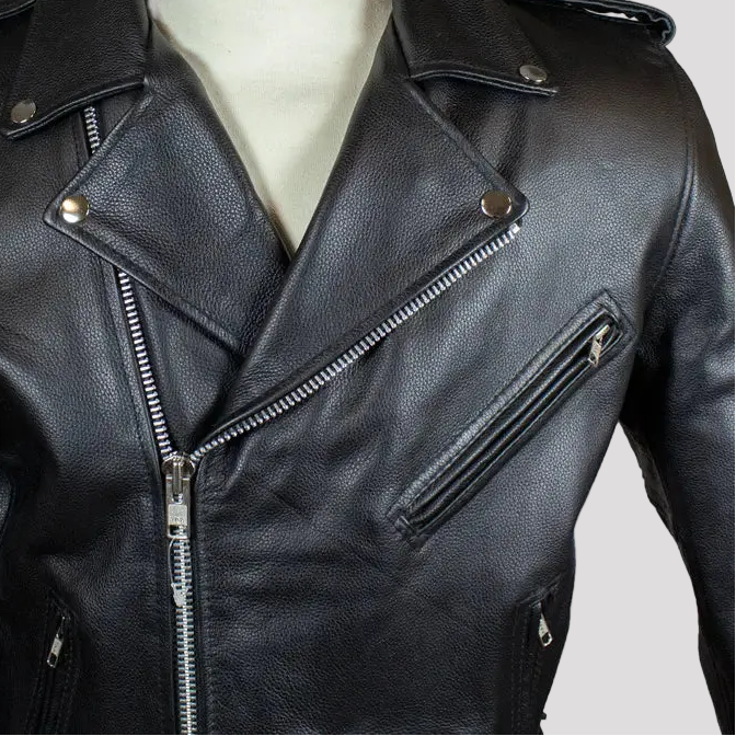 Blouson de moto en cuir coupe classique pour homme avec laçage latéral