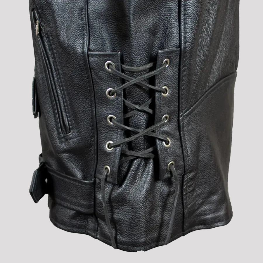 Blouson de moto en cuir coupe classique pour homme avec laçage latéral