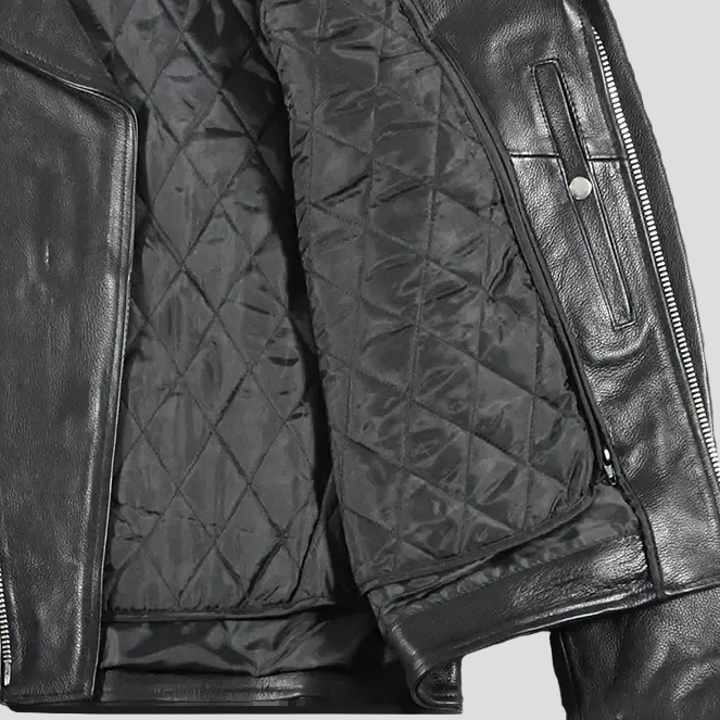 Blouson de moto en cuir coupe classique pour homme avec laçage latéral