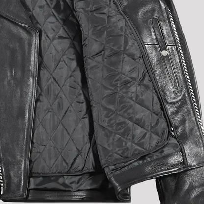 Blouson de moto en cuir coupe classique pour homme avec laçage latéral